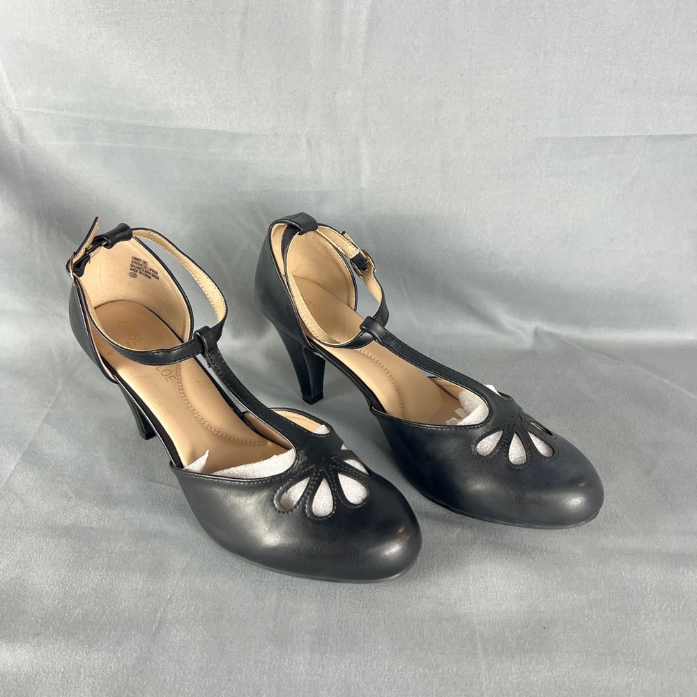 Chase & Chloe Kimmy-36 Pumps Womens 10 Slate Gray Cutout Adjustable T-Strap Heel